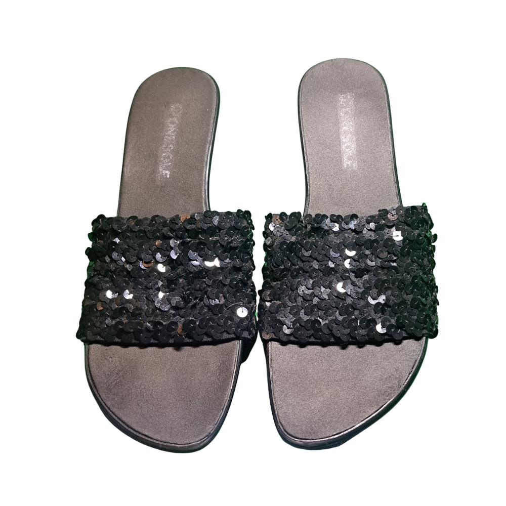 Onesole black sequin wedge sandal shoes